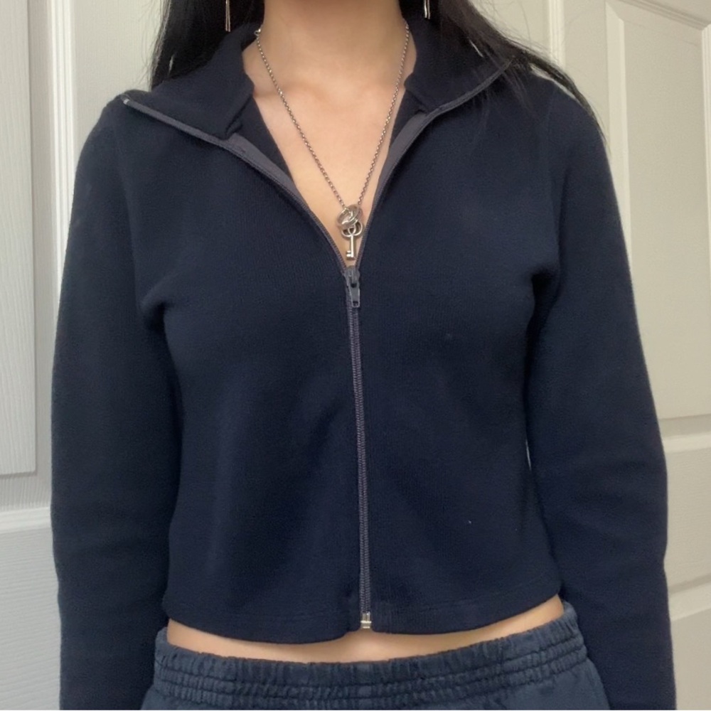 Brandy Melville Black/Navy Zip-Up Hoodie